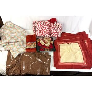 Vintage Textile Lot Pillow Needlepoint Santa Cacharel Napkins Fabric Decor 13pc